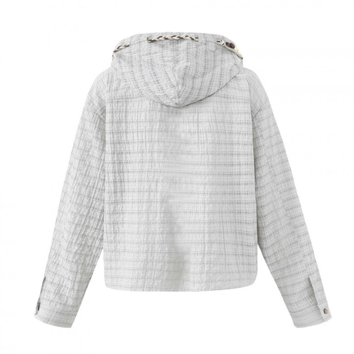 Damen Leichte Kapuzen-Blousonjacke aus strukturierter Baumwollmischung mit Knopfleiste und Zierkordel Drune
