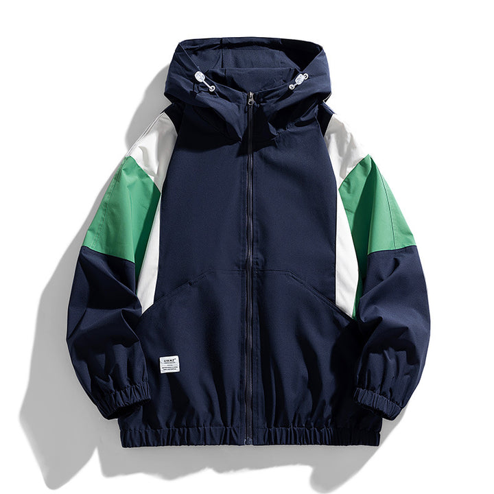 Herren leichte Colorblock Windjacke mit Kapuze, Kängurutasche und elastischem Saum Drune
