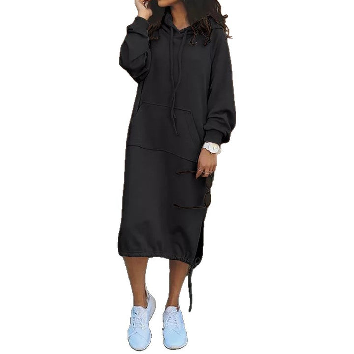 Damen Oversize Hoodie-Midikleid mit Tunnelzugsaum und seitlichen Schlitzdetails Drune