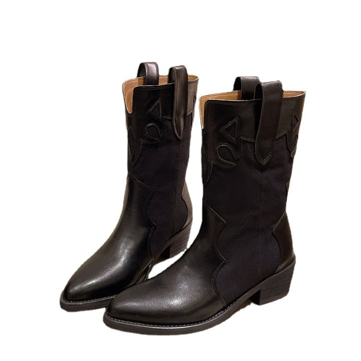 Damen Stiefeletten im Cowboy-Stil mit einzigartigem Design und kompaktem Absatz Drune