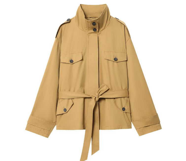 Damen 10+ taillierte Kurz‑Fieldjacke mit Bindegürtel und Schulterpatten Drune