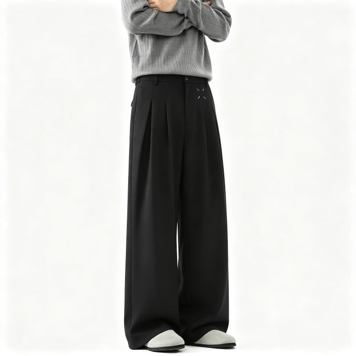 Herren Extrawide Palazzo-Hose mit hoher Taille, Bundfalten und weitem Bein Drune