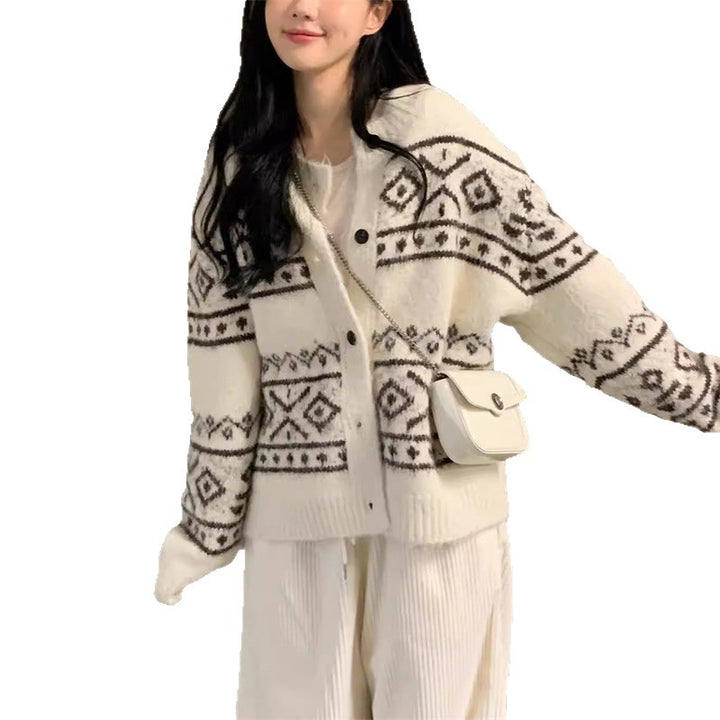 Damen Gemusterte Strickjacke aus weichem Material mit Knopfverschluss Drune