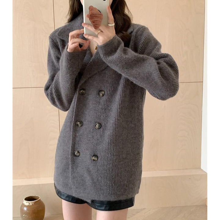 Damen elegante Strickjacke mit doppelter Knopfleiste und lässigem Schnitt Drune
