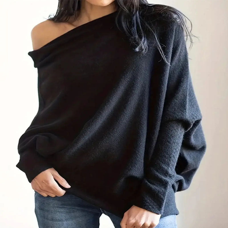Damen lockerer Off-Shoulder Pullover mit kuscheliger Textur Drune