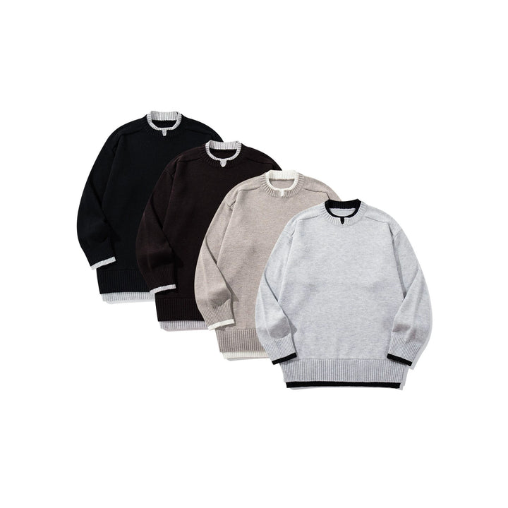 Damen Oversize‑Strickpullover mit kontrastiertem Rippkragen und verlängertem Bund Drune