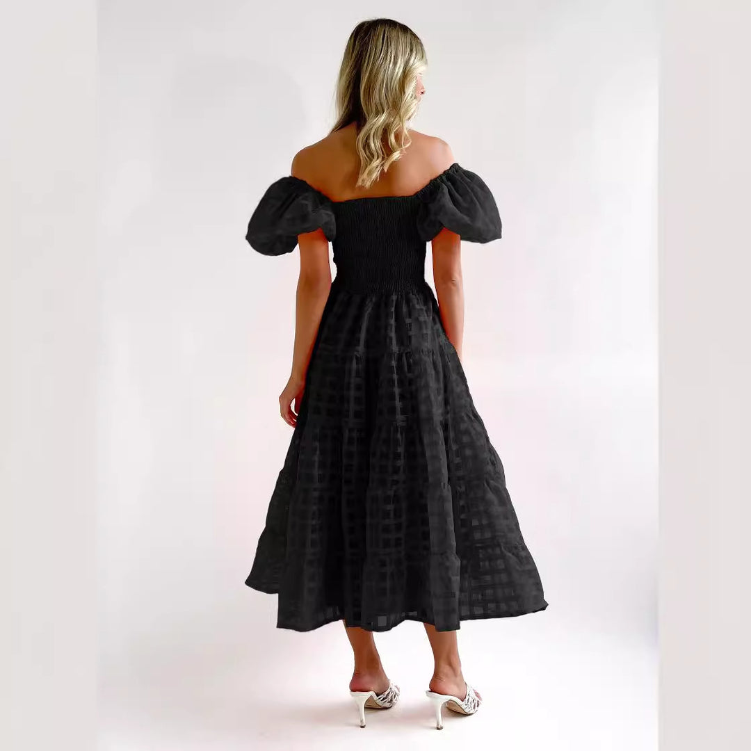 Damen Maxi-Kleid mit Puffärmeln und elastischem Oberteil Drune