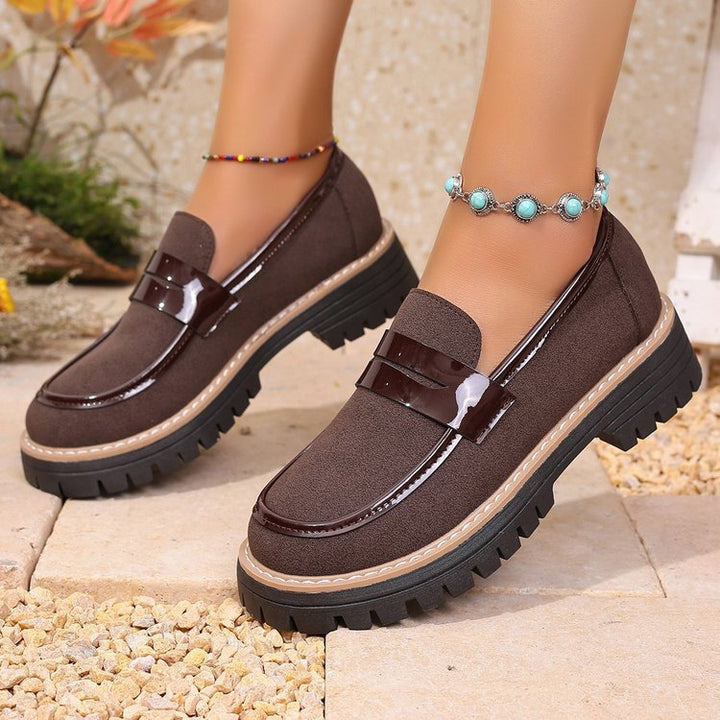 Damen nan modische Plateau-Loafer mit robuster Traktorsohle, gepolstertem Komfortfußbett und eleganter Penny-Lasche Drune