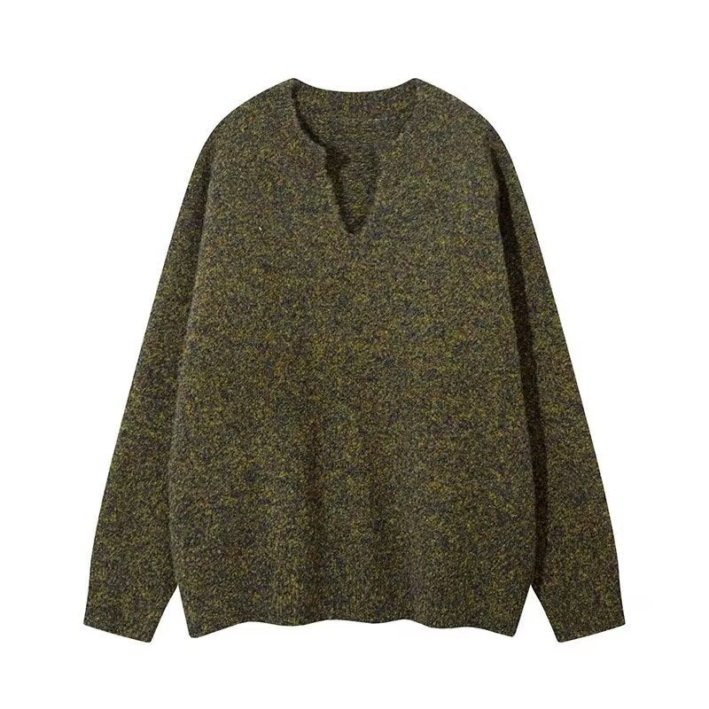 Herren Melangé Grobstrick-Pullover mit V-Schlitz und lockerem Oversize-Schnitt Drune