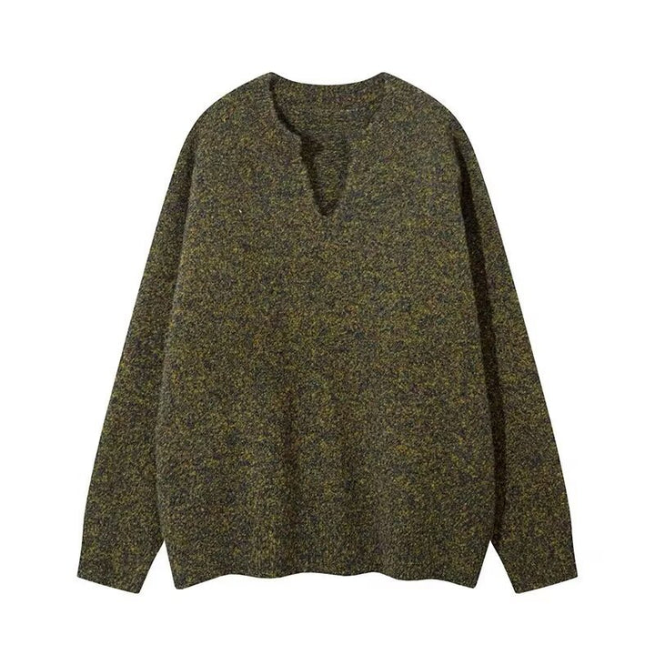 Herren Melangé Grobstrick-Pullover mit V-Schlitz und lockerem Oversize-Schnitt Drune