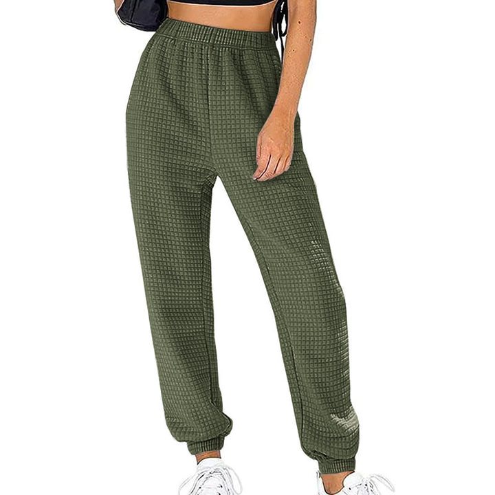 Damen Waffelstrick-Jogginghose mit hoher Taille und elastischen Bündchen Drune