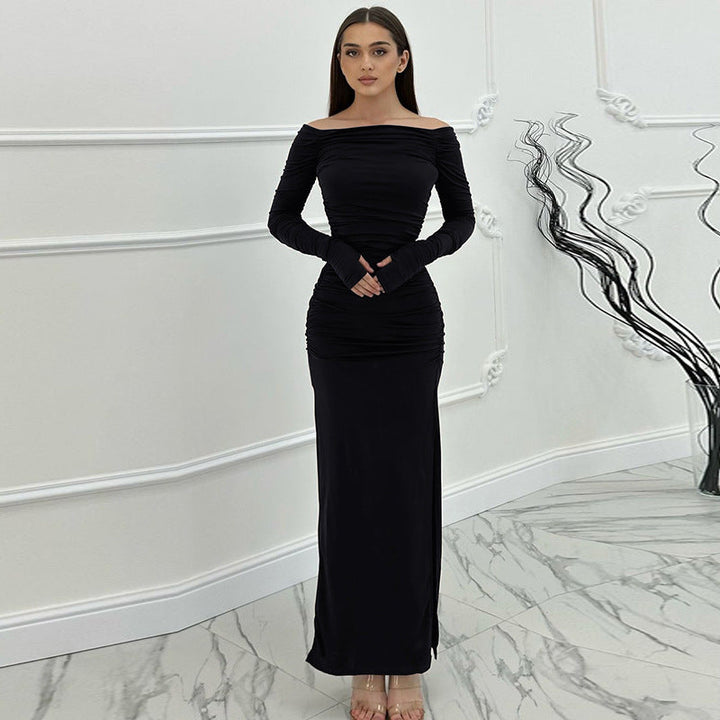 Damen figurbetontes Maxikleid mit Raffungen und elegantem Schlitz Drune