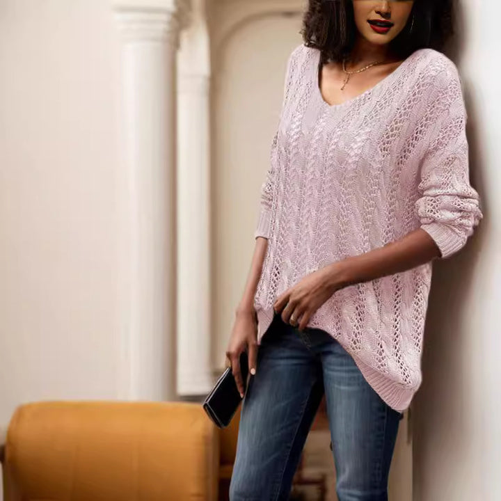 Damen Grobstrickpullover mit luftiger Maschenstruktur und V-Ausschnitt Drune