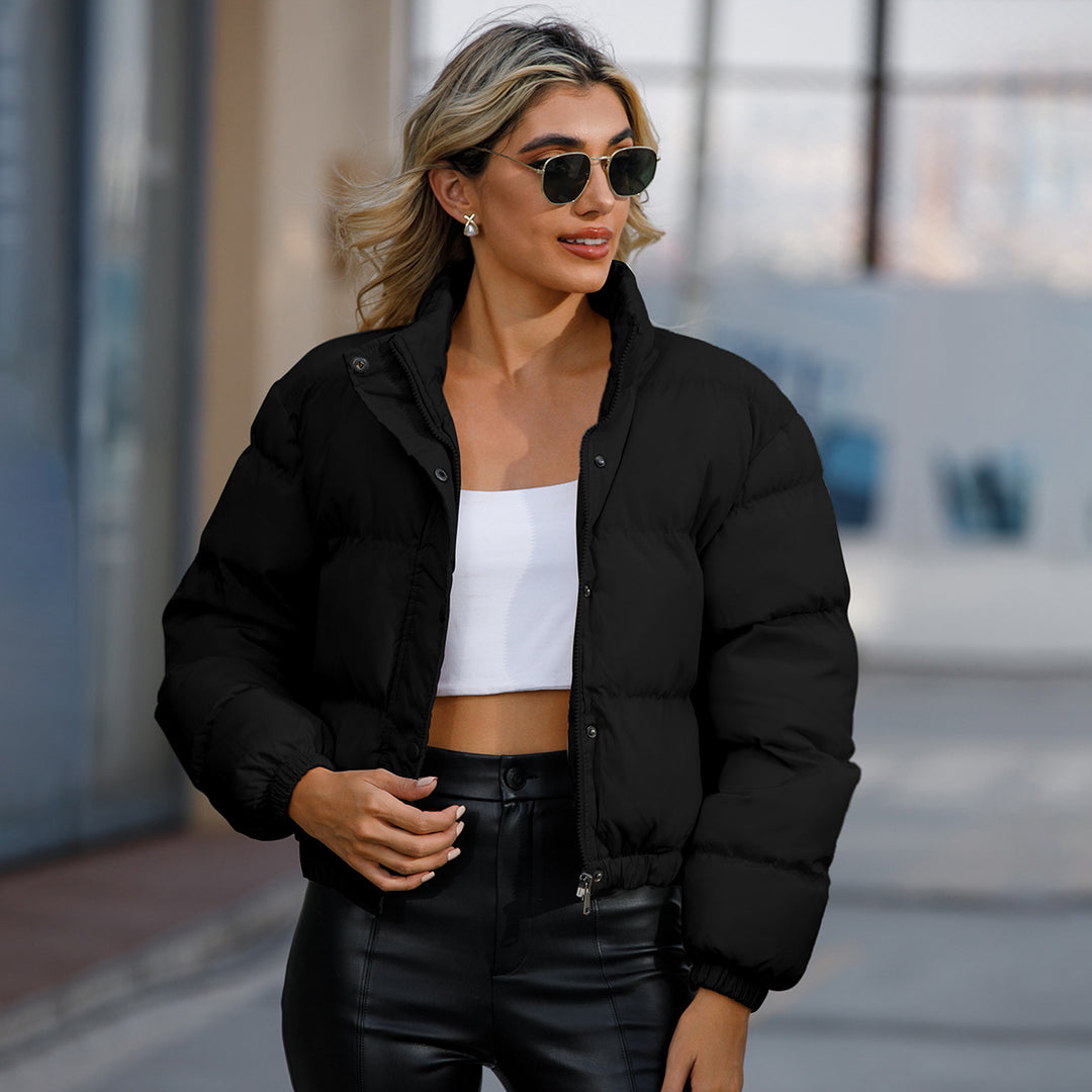 Damen nan kurze gesteppte Winterjacke mit Stehkragen und Kordelzug Drune