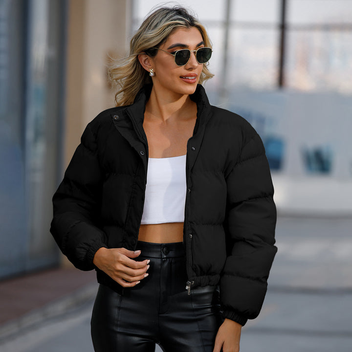 Damen nan kurze gesteppte Winterjacke mit Stehkragen und Kordelzug Drune