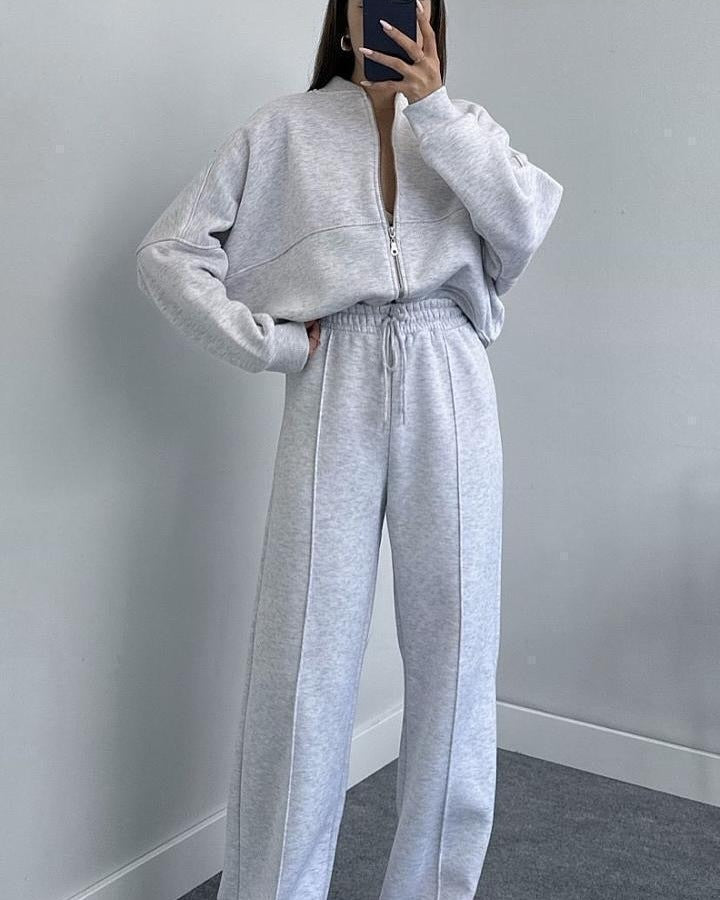 Damen Lässiges Zweiteiliges Lounge-Set mit weitem Oberteil und Flared Pants Drune
