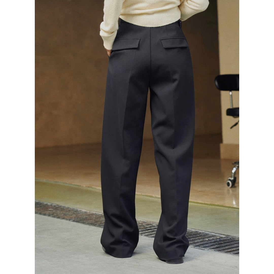Damen Weite Bundfalten-Palazzohose mit hoher Taille und Bügelfalte Drune