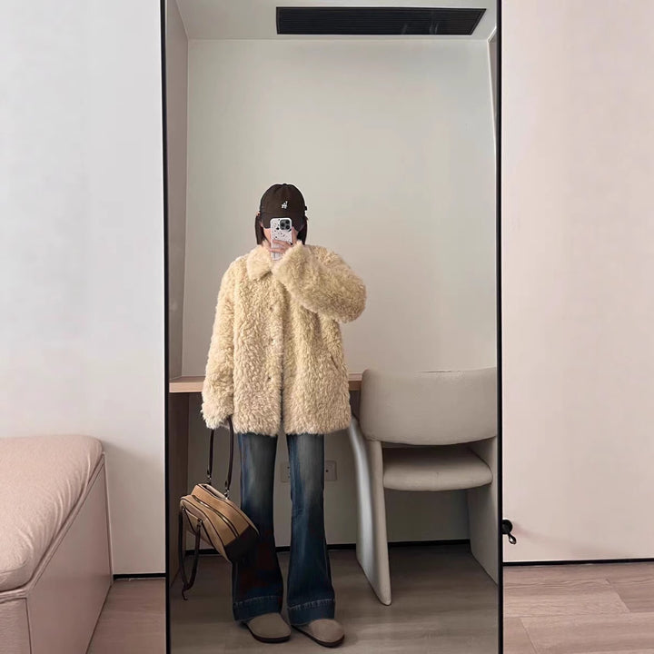 Damen Teddy-Mantel aus Kunstfell mit Oversize-Schnitt und Eingrifftaschen Drune