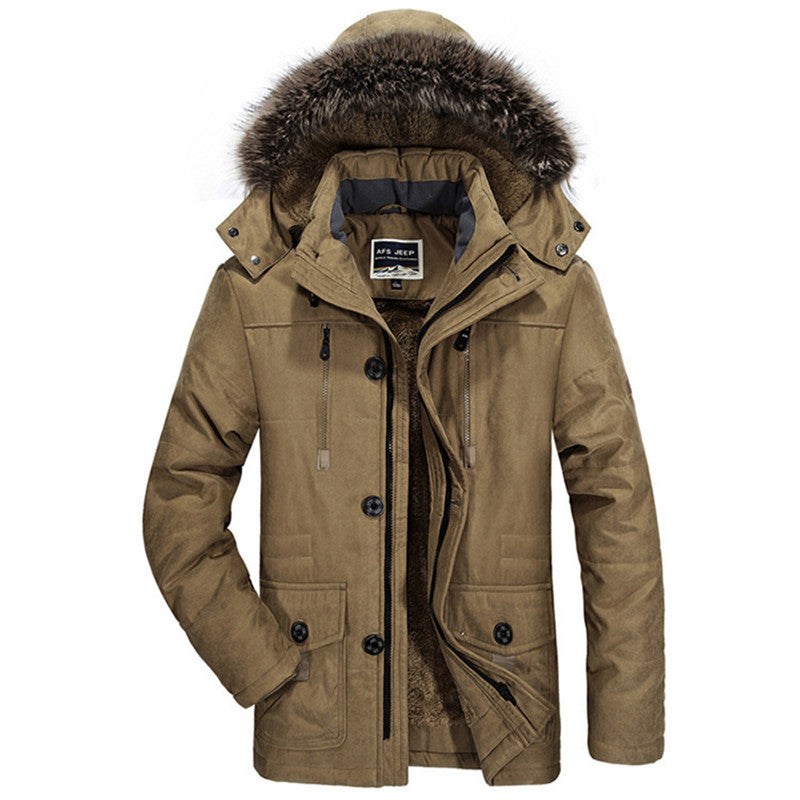 Herren Parka mit abnehmbarer Kapuze, wärmender Teddyfutter-Innenlage und Multifunktions-Taschen Drune