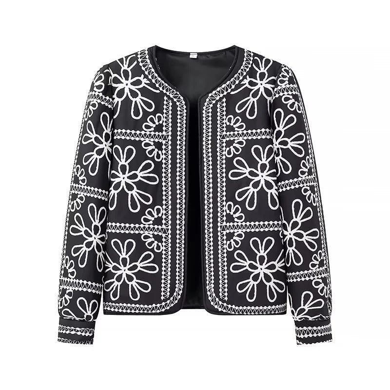 Damen gestickte Blumenjacke mit Volumenärmeln Drune