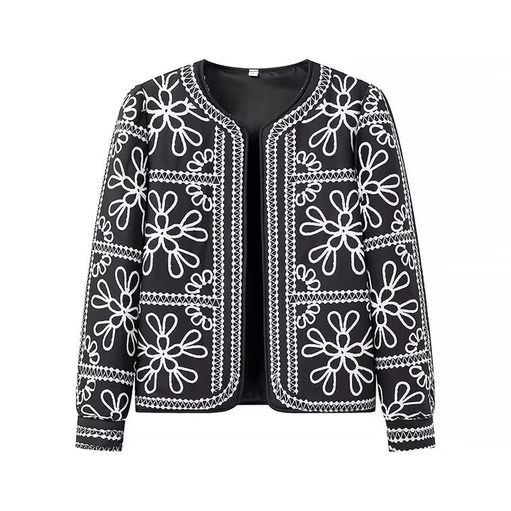 Damen gestickte Blumenjacke mit Volumenärmeln Drune