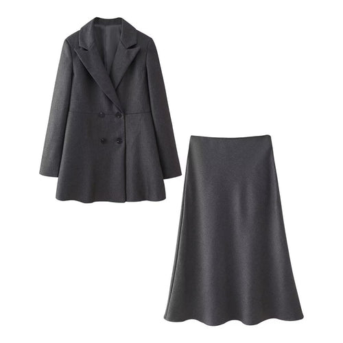 Damen nan zweiteiliges Mantelblazer‑ und Midirock‑Set mit ausgestellter Silhouette Drune