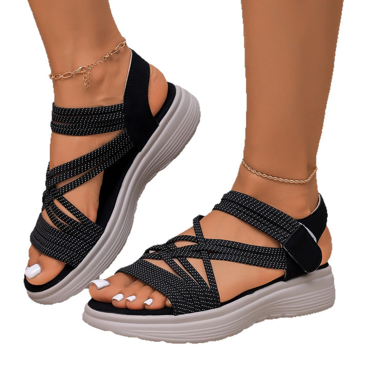 Damen Gepolsterte Plateau-Sandalen mit elastischen Flechtriemen und Klettverschluss Drune
