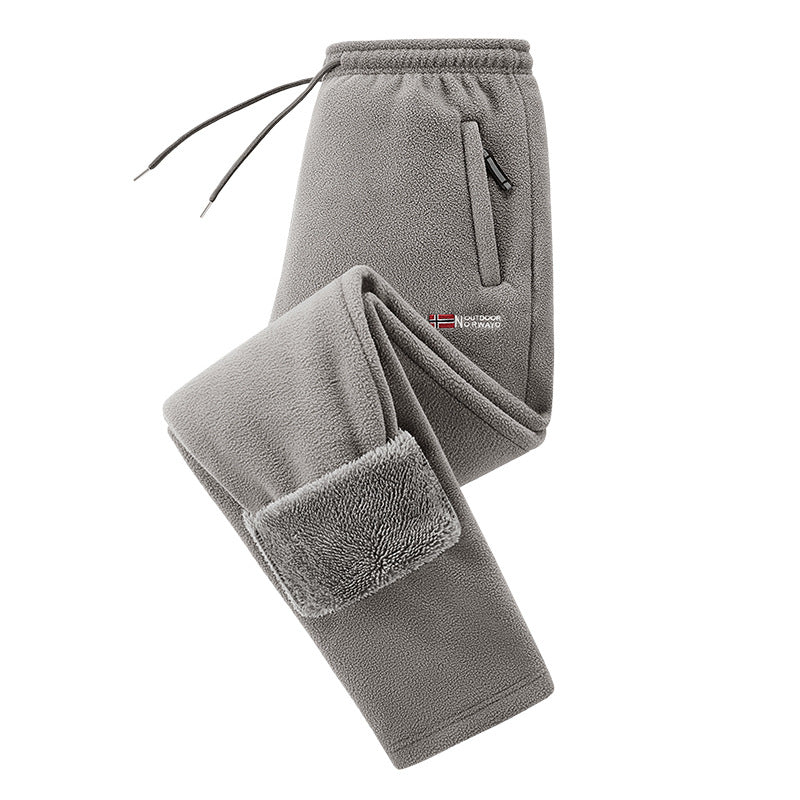 Herren Thermo-Fleece-Jogginghose mit umschlagbarem Sherpa-Bündchen, verdeckten Reißverschlusstaschen und elastischem Kordelbund Drune