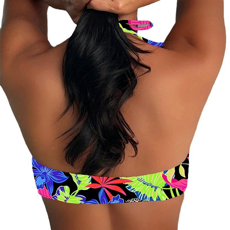 Damen Bandeau-Bikini-Top mit kreativem Kreuzdesign und Blätterprint Drune