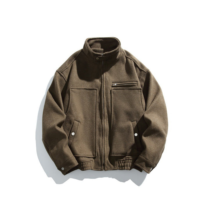 Herren Kurz geschnittener Boxy-Wollmix-Blouson mit Stehkragen, elastischem Saum und Reißverschluss-Brusttasche Drune