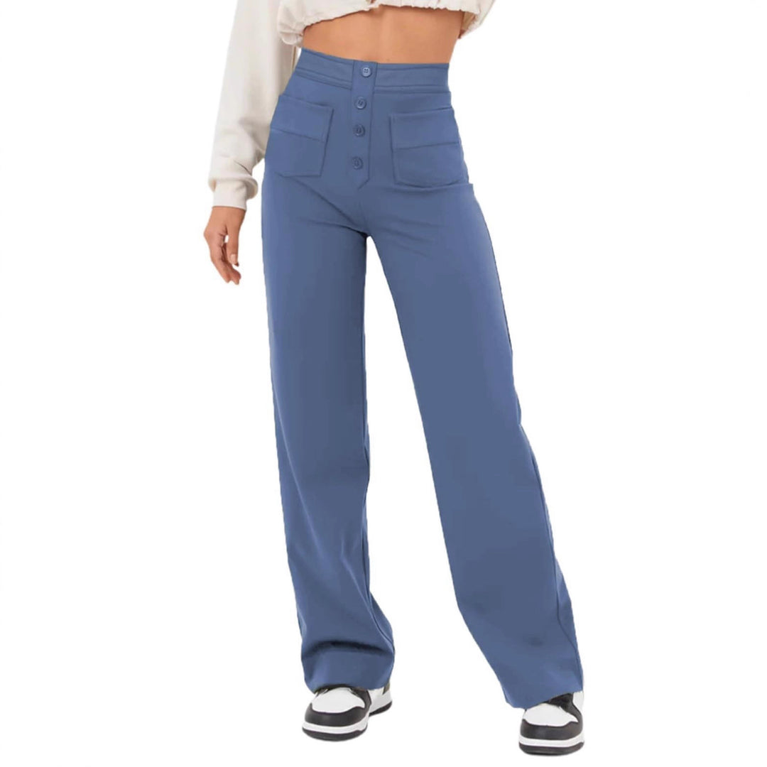 Damen Hochtaillierte weite Hose mit Knopfleiste und aufgesetzten Taschen Drune