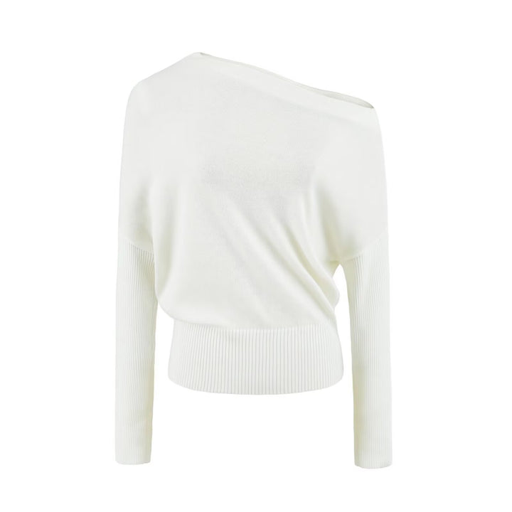 Damen Oversize One-Shoulder Pullover mit Fledermausärmeln und breitem Rippenbund Drune