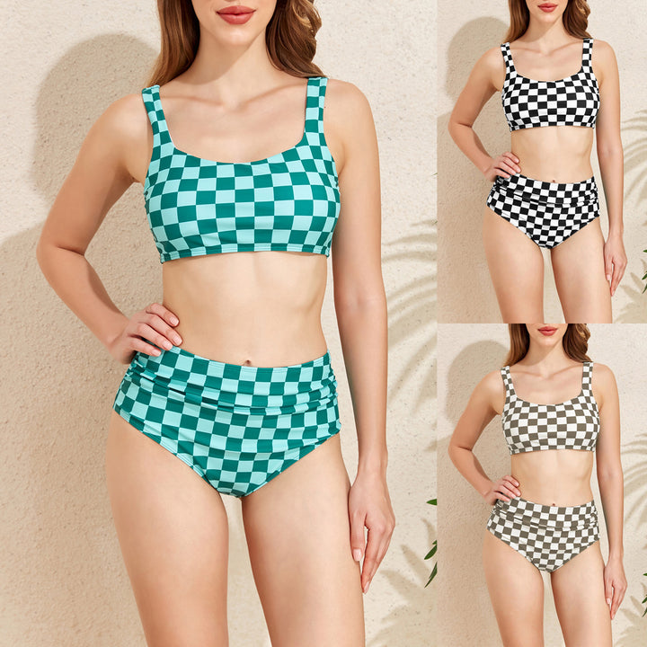 Damen Hochtailliertes Bikini-Set mit checkermuster Drune