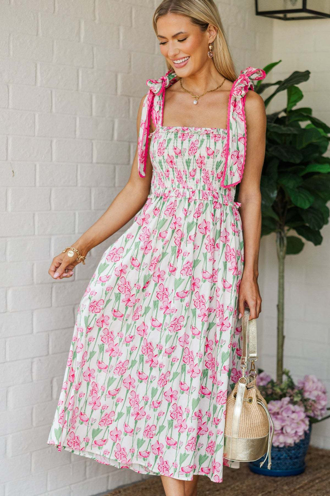 Damen Sommerkleid mit Raffung und schulterlangen Bindebändern Drune