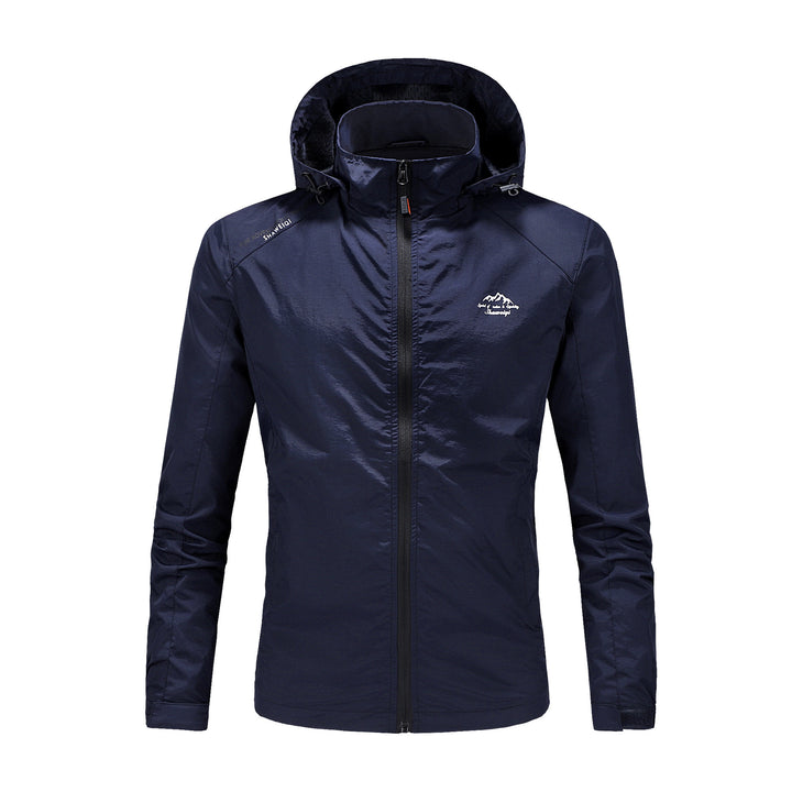 Herren Ultraleichte packbare Outdoorjacke mit hohem Kragen, Kapuze und atmungsaktivem Meshfutter Drune