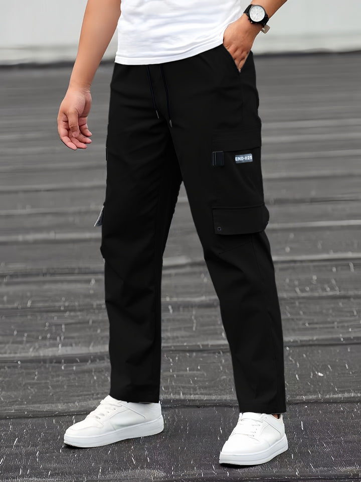 Herren Lässige technische Cargohose mit Multifachtaschen, Tunnelzugbund und geradem Bein Drune