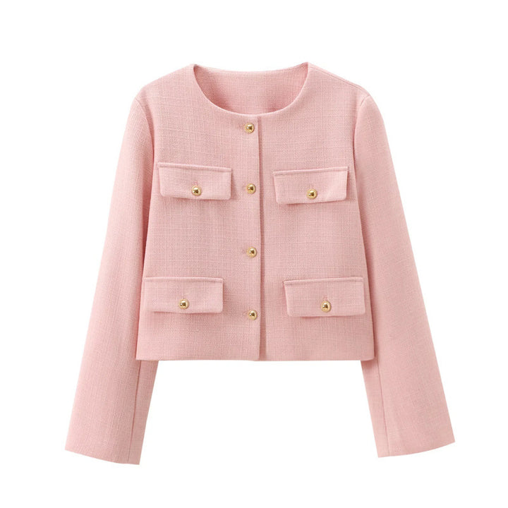 Damen Modische Kurzjacke mit dekorativen Knöpfen und praktischen Taschen Drune