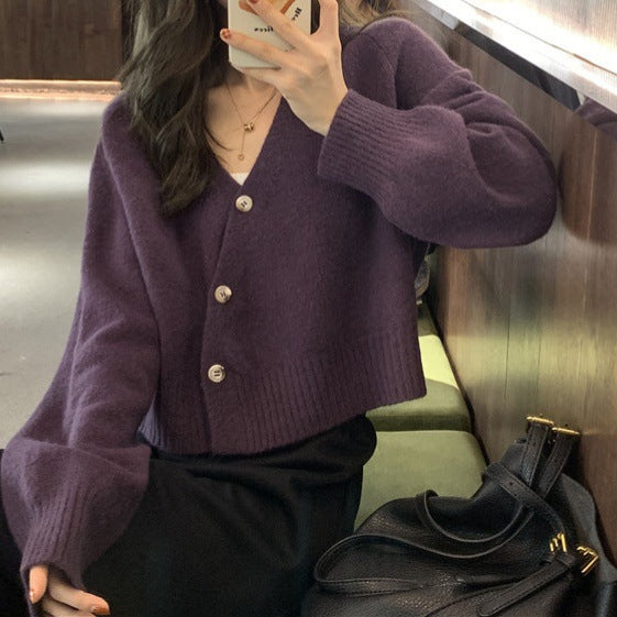 Damen kuschelige Strickjacke mit großen Knöpfen und weitem Schnitt Drune