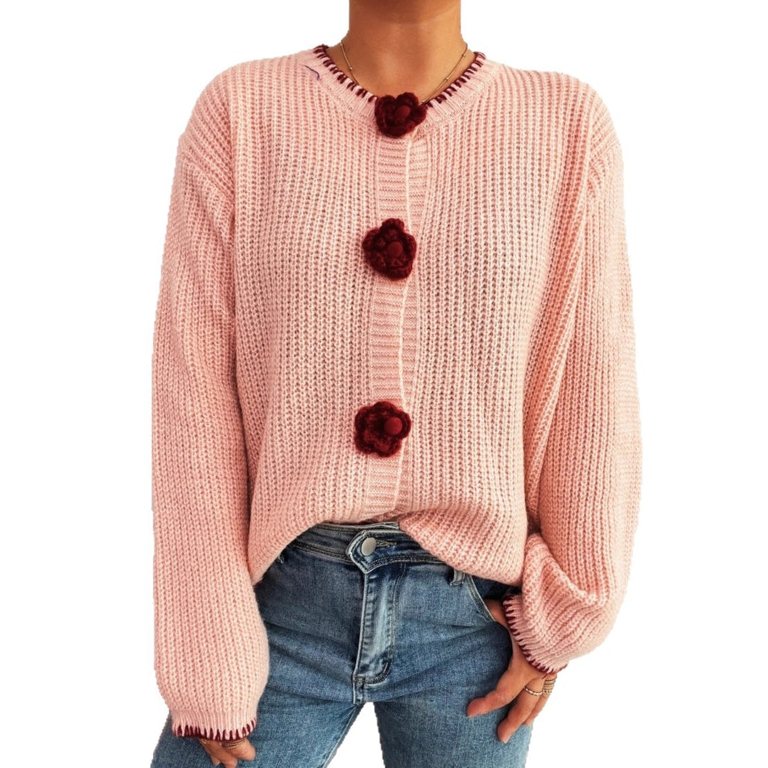 Damen Strickjacke mit floralen Knopfdetails und lässigem Schnitt Drune