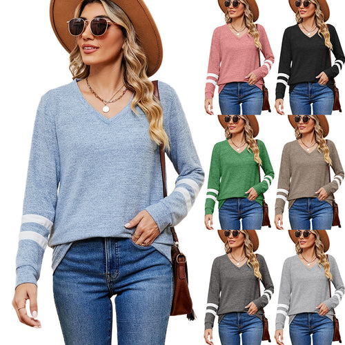 Damen V-Ausschnitt Sweatshirt mit grafischem Schulterdesign Drune