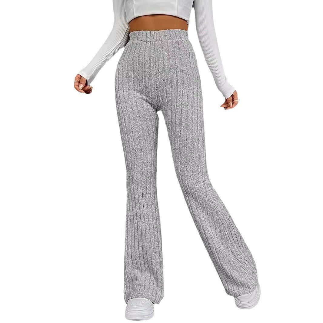 Damen Strick-Palazzo-Hose mit elegantem Rippendesign und hohem Bund Drune