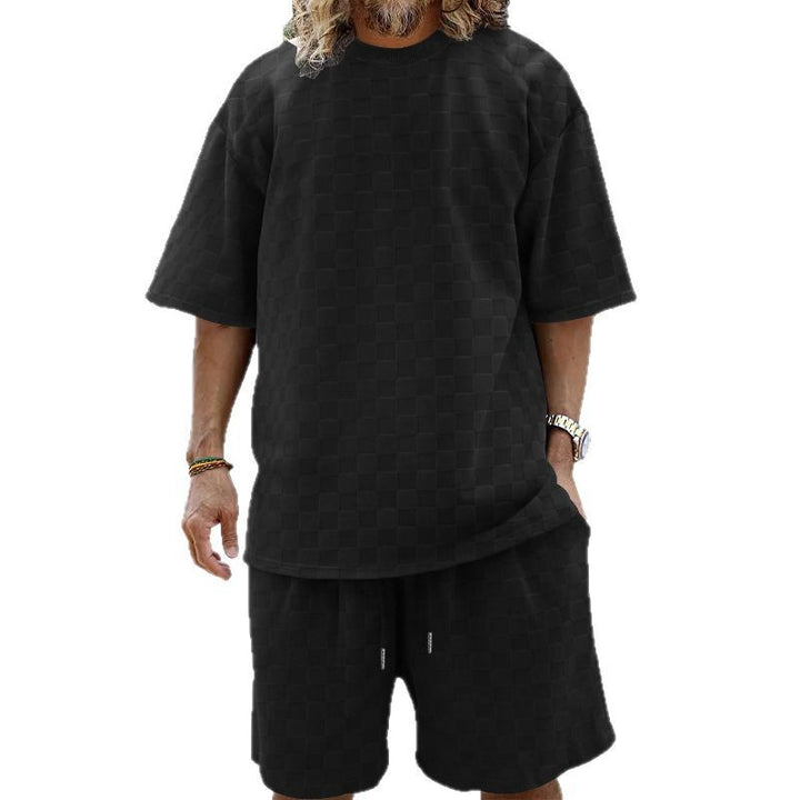 Unisex nan strukturiertes Relief-Set aus wabenartigem Jersey mit übergroßem Shirt und knielangen Shorts Drune