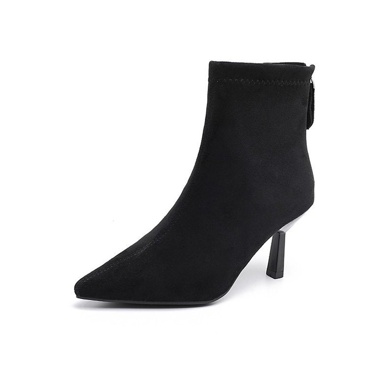 Damen Modische spitze Stiefeletten mit hohem Absatz Drune