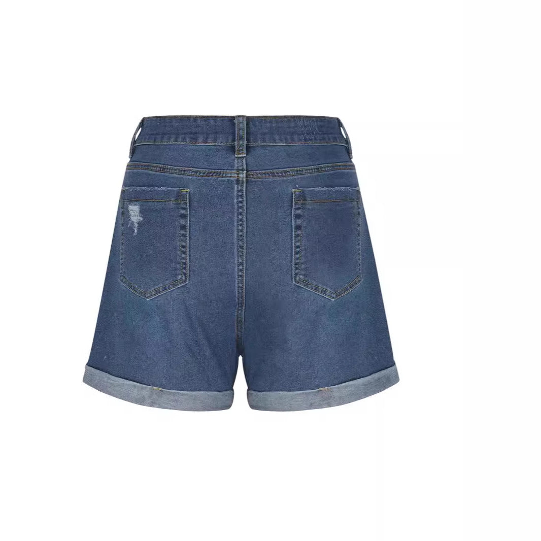 Damen Destroyed Denim-Shorts mit hohem Bund und ausgefranstem Saum Drune