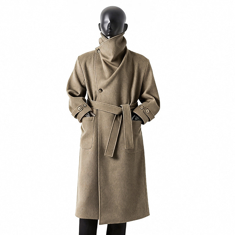 Herren Eleganter Langmantel aus Wollmix mit großzügigem Schalkragen und Krempelmanschetten Drune