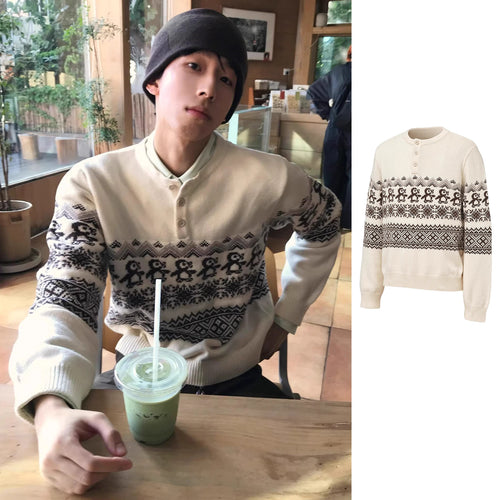Herren Grobstrickpullover mit Knopfleiste und modernem Muster Drune