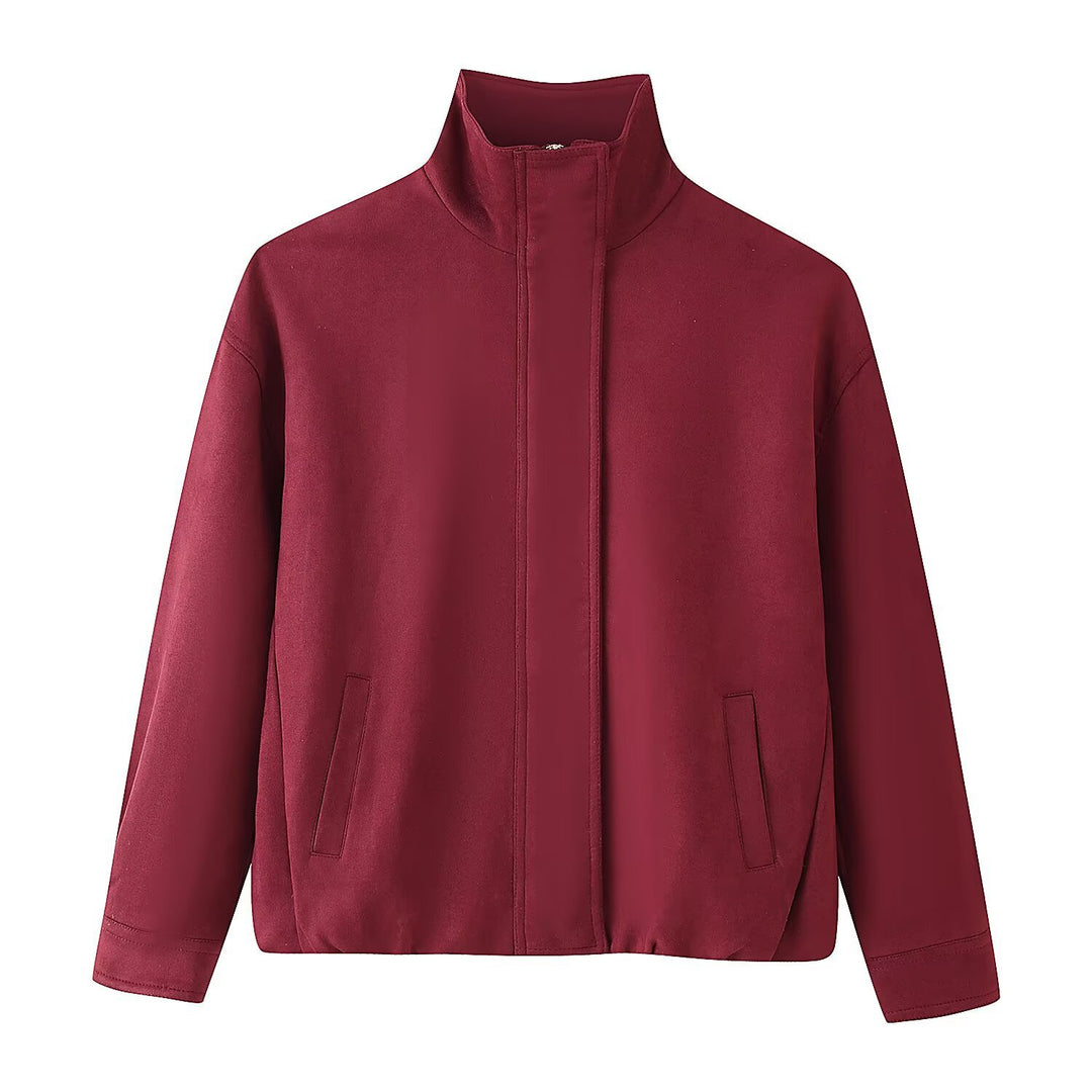 Damen Minimalistische Stehkragen-Übergangsjacke mit verdecktem Reißverschluss und Eingrifftaschen Drune