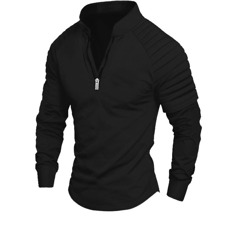 Herren Slim-Fit Troyer mit gesteppter Schulterpasse und halbem Reißverschluss Drune