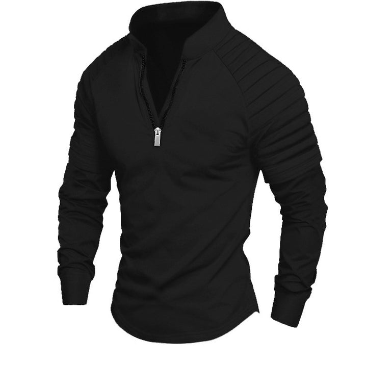 Herren Slim-Fit Troyer mit gesteppter Schulterpasse und halbem Reißverschluss Drune