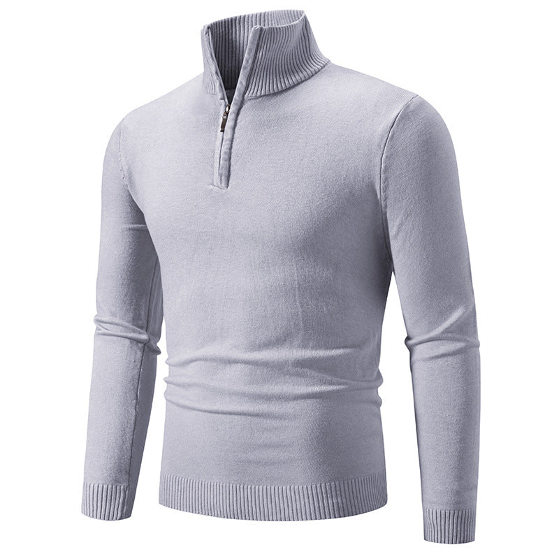 Herren Slim-Fit Halbzip-Mockneck Feinstrickpullover mit geripptem Kragen Drune